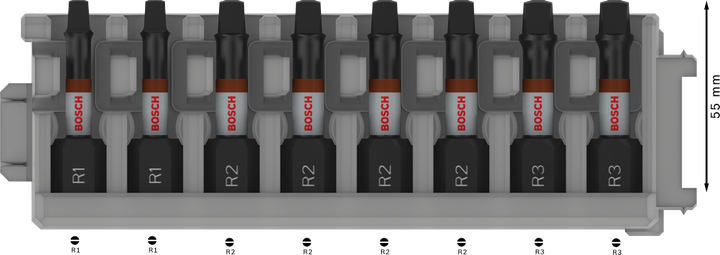 R PRO Impact Set mata bor Bosch PRO R, 8 buah 55 mm berbagai ukuran.
