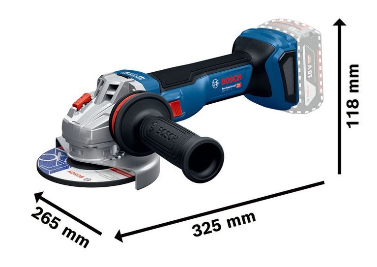 GWS 18V-11 S Penggiling sudut Bosch GWS 18V-11 dengan pegangan ergonomis.
