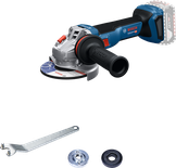 Penggiling sudut Bosch GWS 18V-11 dengan pegangan samping.