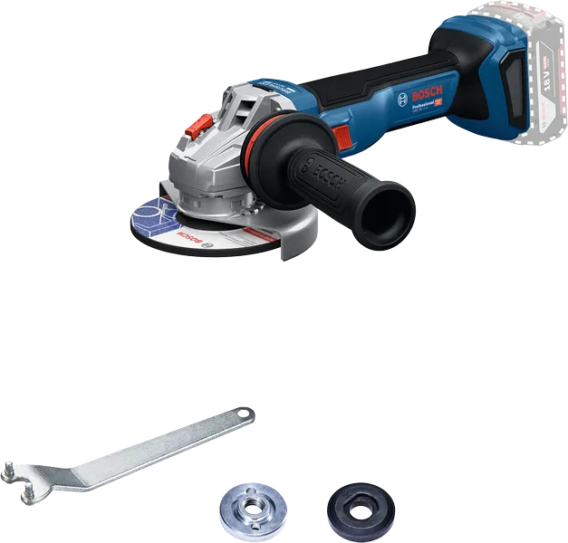 Penggiling sudut Bosch GWS 18V-11 dengan pegangan samping.