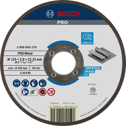 PRO Metal Cakram Pemotong Logam Bosch PRO 125 mm untuk masa pakai yang lama.