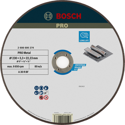Cakram Pemotong Logam Bosch PRO 230 mm untuk pengerjaan logam yang tahan lama.