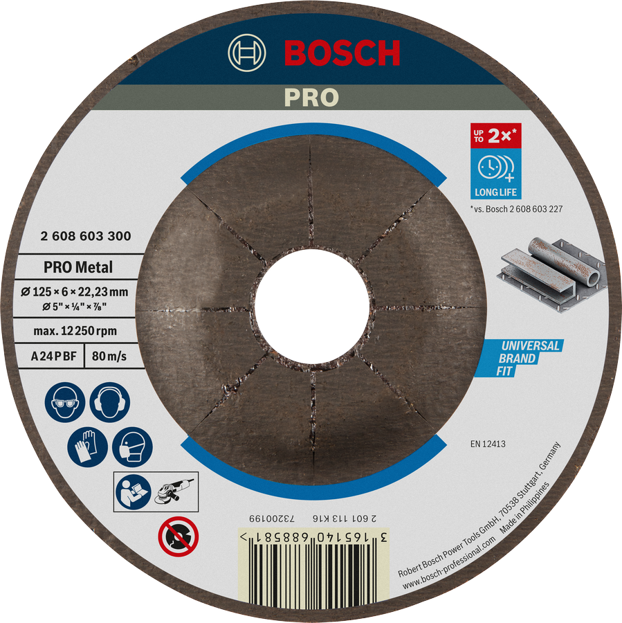 Bosch PRO Metal Grinding Disc 125 x 6 x 22.23 mm untuk pengerjaan logam.