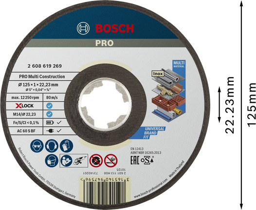 Cakram pemotong Bosch PRO Multi Material X-Lock 125mm.