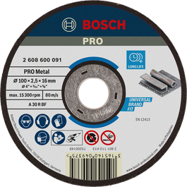 Cakram Pemotong Logam Bosch PRO 100 x 2,5 x 16 mm umur panjang.