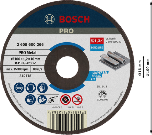 Bosch PRO Cakram Pemotong Logam 100 x 1,2 x 16 mm.