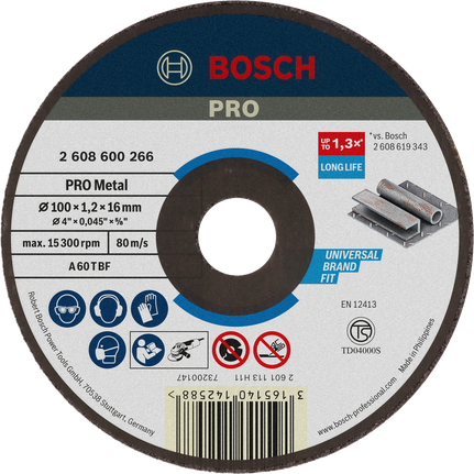 Bosch PRO Metal Cutting Disc 100 x 1.2 x 16 mm, umur pakai panjang.