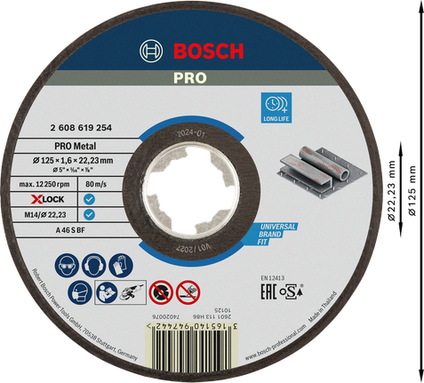 Cakram Pemotong Bosch PRO Metal Bonded X-Lock 125mm.