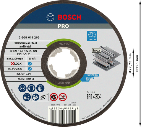 Cakram pemotong Bosch PRO Stainless Steel dan Logam X-Lock.