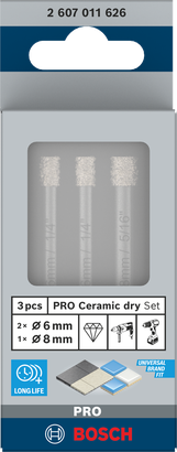 PRO Ceramic dry Set mata bor kering Bosch PRO Ceramic 6 mm 8 mm 3 pcs.