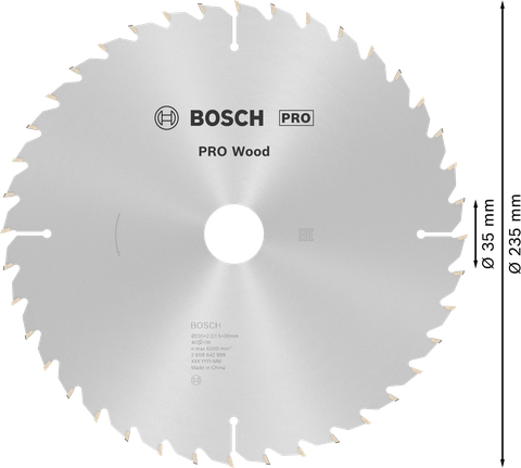 Mata Gergaji Sirkular PRO Wood, 235 x 2,2 x 35 mm Mata Gergaji Bundar Kayu Bosch PRO 235 mm untuk pemotongan presisi.