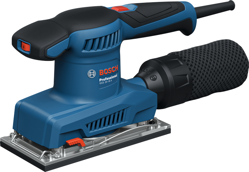 Bosch GSS 20-18 A sander orbital dengan kotak debu.