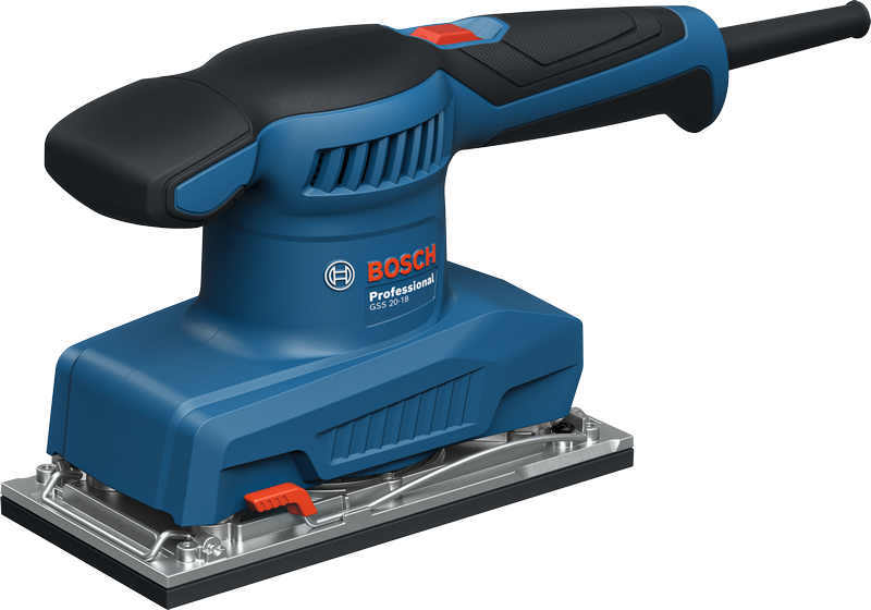 Mesin pengamplas orbital Bosch GSS 20-18 untuk pengamplasan halus.