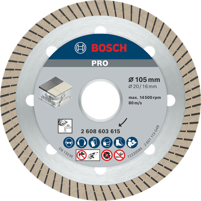 Cakram Berlian Keramik Bosch PRO, 105 mm untuk memotong ubin.
