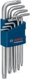 Set kunci allen Bosch Torx dengan sembilan buah di tempatnya.