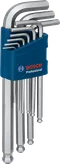 Set kunci hex Bosch 9 buah dalam wadah biru.