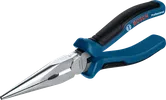 Tang hidung panjang Bosch dengan gagang biru yang ergonomis.