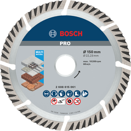 Cakram Berlian Bosch PRO Multi Material 150 mm untuk pemotongan.