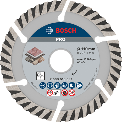 PRO Stone Cakram Berlian Bosch PRO Stone 110 mm untuk memotong batu.