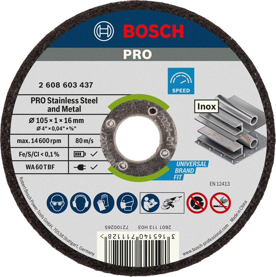 Cakram pemotong Bosch PRO untuk baja tahan karat dan logam 105 mm.