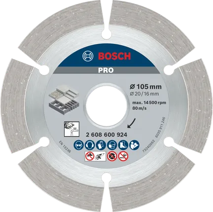 Cakram Berlian Beton Bosch PRO 105 mm untuk pemotongan.