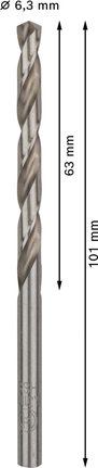 Mata Bor Puntir PRO Metal HSS-G Panjang Standar, 6,3 x 63 x 101 mm, 10 buah Mata bor putar Bosch PRO Metal HSS-G 6,3 mm.