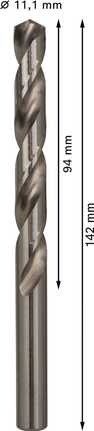 Mata Bor Puntir PRO Metal HSS-G Panjang Standar, 11,1 x 94 x 142 mm, 5 buah Mata bor Bosch PRO Metal HSS-G diameter 11,1 mm.