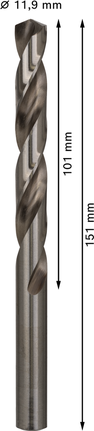 Mata Bor Puntir PRO Metal HSS-G Panjang Standar, 11,9 x 101 x 151 mm, 5 buah Mata bor putar Bosch PRO Metal HSS-G 11,9 mm.