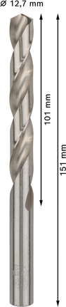 Mata Bor Puntir PRO Metal HSS-G Panjang Standar, 12,7 x 101 x 151 mm, 5 buah Mata bor putar Bosch PRO Metal HSS-G diameter 12,7 mm.
