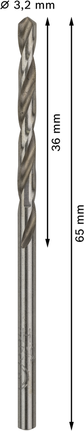 Mata Bor Puntir PRO Metal HSS-G Panjang Standar, 3,2 x 36 x 65 mm, 10 buah Mata bor putar Bosch PRO Metal HSS-G 3,2 mm.