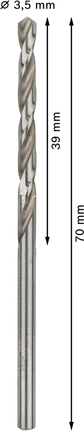 Mata Bor Puntir PRO Metal HSS-G Panjang Standar, 3,5 x 39 x 70 mm, 10 buah Mata bor putar Bosch PRO Metal HSS-G 3,5 mm, 70 mm.