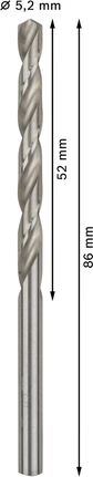 Mata Bor Puntir PRO Metal HSS-G Panjang Standar, 5,2 x 52 x 86 mm, 10 buah Mata bor Bosch PRO Metal HSS-G 5,2 mm, panjang 86 mm.