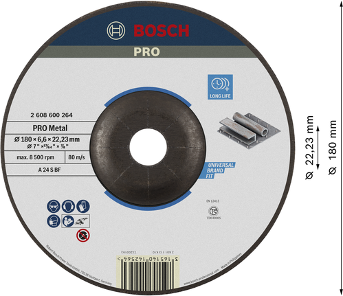 Bosch PRO Metal Grinding Disc A 24 S BF 180x6.6x22.23 mm.
