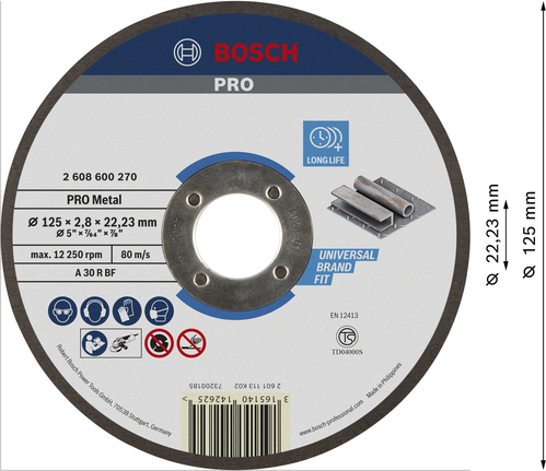 Bosch PRO Metal Cutting Disc 125 mm untuk pengerjaan logam yang tahan lama.