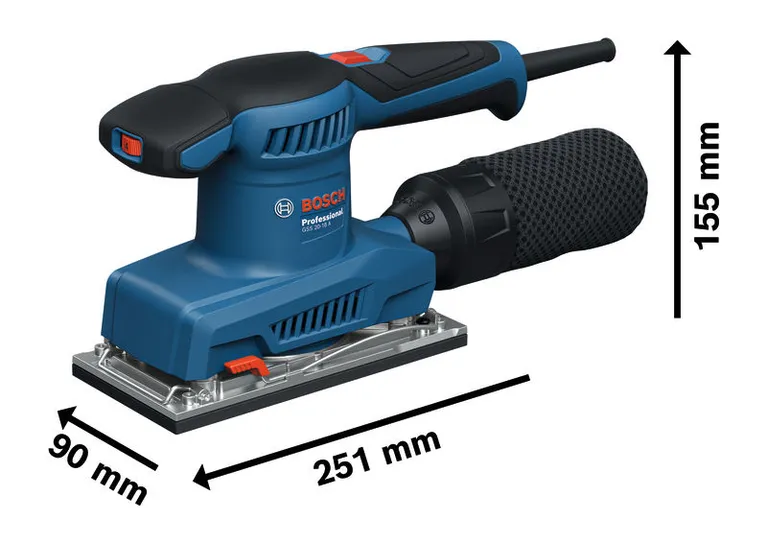 Bosch GSS 20-18 A sander orbital dengan kantong debu.