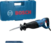 Gergaji bolak-balik Bosch GSA 12-30 beserta kotak dan mata gergaji.