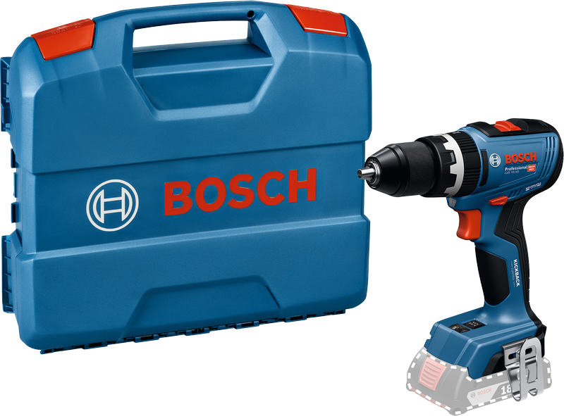 Bor tanpa kabel Bosch GSB 18V-65 dengan tas jinjing.
