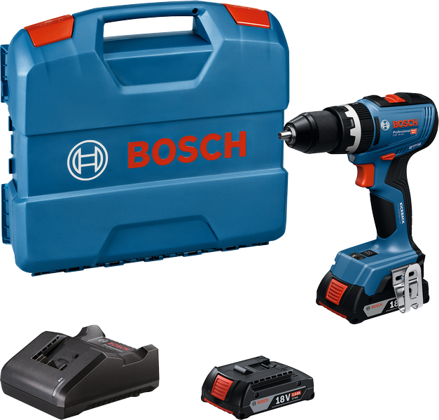 Kit bor nirkabel Bosch GSB 18V-65 dengan baterai 18V.