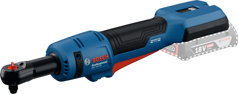 Kunci ratchet nirkabel Bosch GRC 18V-60 untuk mengencangkan baut.