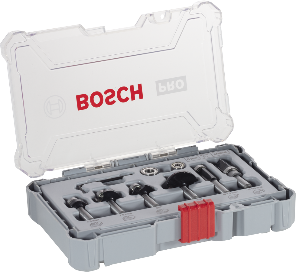Set Mata Bor Router Bosch PRO Pemangkas dan Pembatas 8 mm isi 6 pcs.