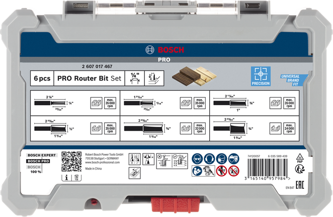 Mata router Bosch PRO set lurus shank 1/4″ 6 pcs.