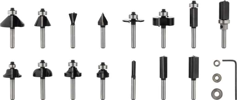 Set Campuran Mata Router Bosch PRO shank 1/4 inci, 15 buah.