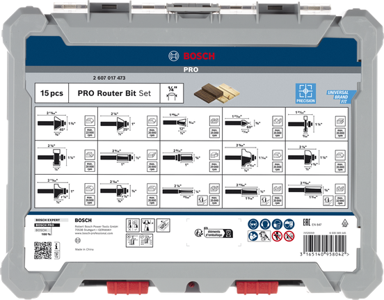Set Mata Router Bosch PRO 1/4″ 15 pcs.