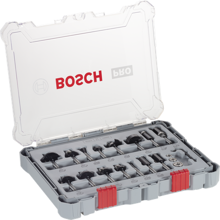 Set Campuran Mata Router Bosch PRO shank 1/4 inci 15 pcs.