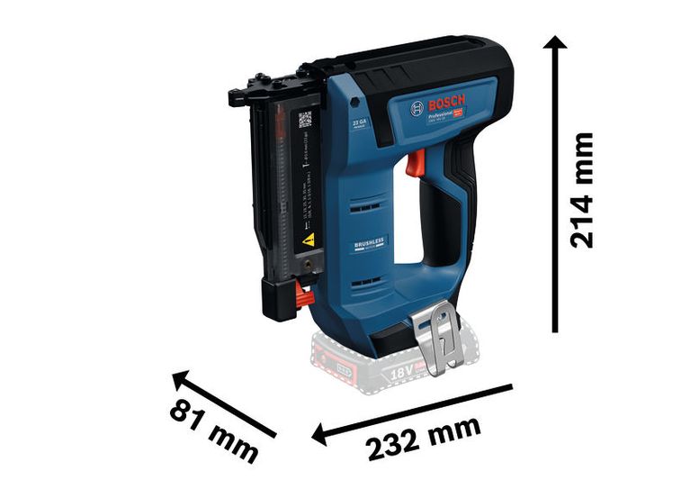 Paku kayu nirkabel Bosch GNH 18V-35 dengan ukuran yang ringkas.