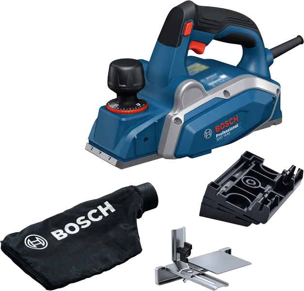 Planer Bosch GHO 16-82 beserta kantong debu dan aksesori.