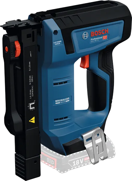 Stapler kayu nirkabel Bosch GTH 18V-14, motor tanpa sikat.