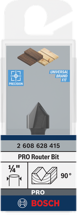 Mata router Bosch PRO alur-V 90° 1/2″ 1/4″ shank.