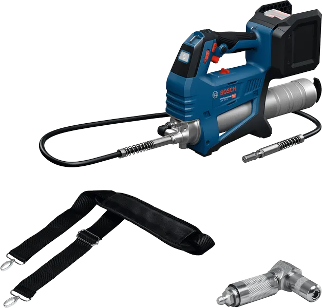 Pistol gemuk nirkabel Bosch GFP 18V-10 dengan tali.
