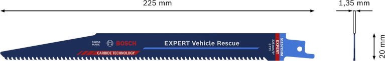 Mata gergaji bolak-balik Bosch EXPERT Vehicle Rescue S 1157 CHM, panjang 225 mm.